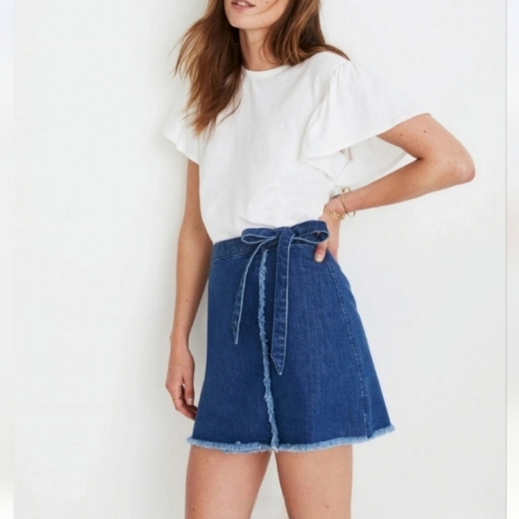 Madewell Raw-hem mini denim wrap skirt in cardiff wash - Picture 1 of 10